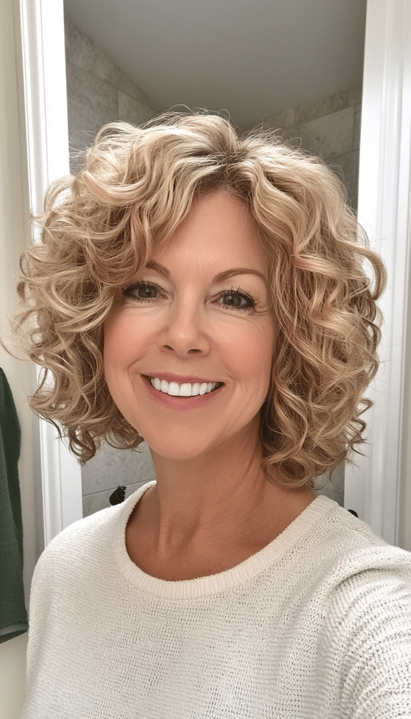 5. Voluminous Curly Bob in Golden Blonde (Curly Bob Hairstyles For Over 50) - Curly Bob Hairstyles For Over 50