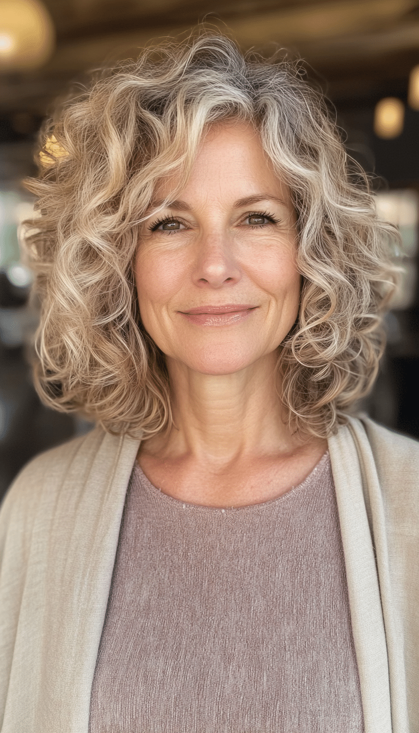 11. Wispy Curly Bob in Sandy Blonde (Curly Bob Hairstyles For Over 50) - Curly Bob Hairstyles For Over 50