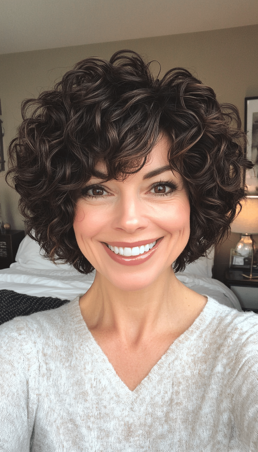 16. Pixie-Inspired Curly Bob in Dark Espresso (Curly Bob Hairstyles For Over 50) - Curly Bob Hairstyles For Over 50