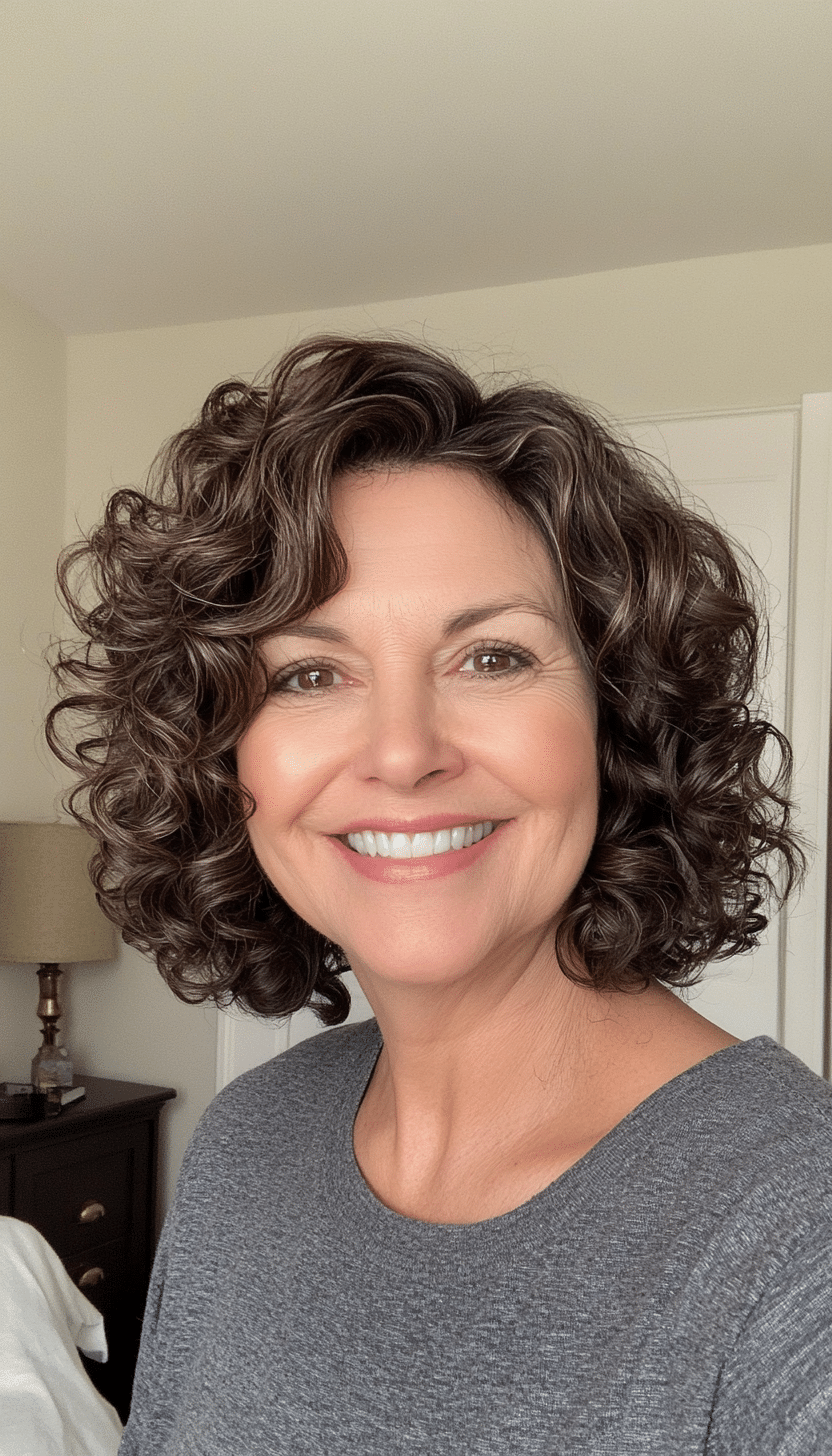 20. Shoulder-Length Curly Bob with Dark Ash Brown Undertones (Curly Bob Hairstyles For Over 50) - Curly Bob Hairstyles For Over 50