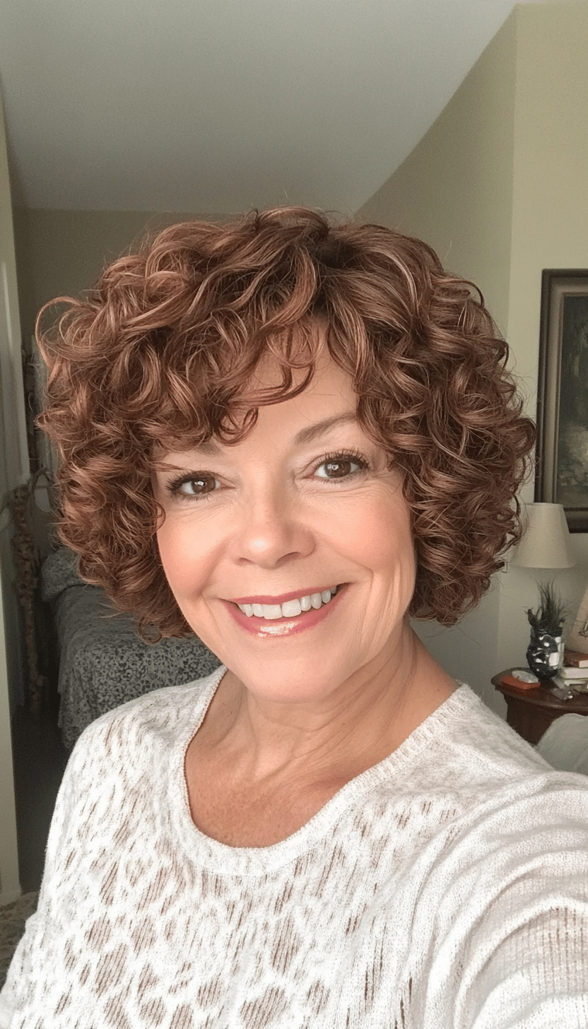 24. Tight Ringlet Bob in Rich Chestnut (Curly Bob Hairstyles For Over 50) - Curly Bob Hairstyles For Over 50