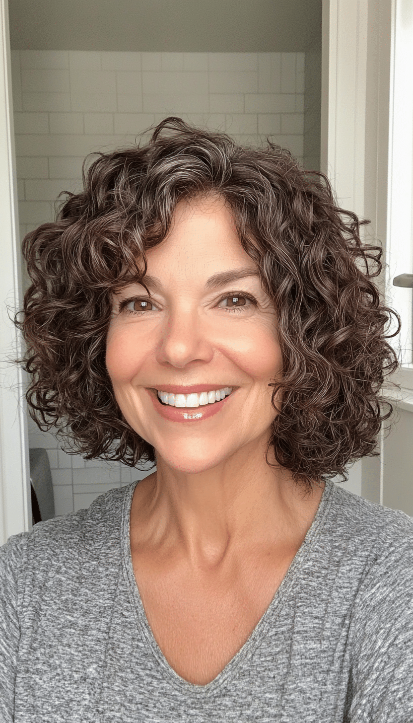 25. Slightly Undone Curly Bob in Dark Cocoa (Curly Bob Hairstyles For Over 50) - Curly Bob Hairstyles For Over 50