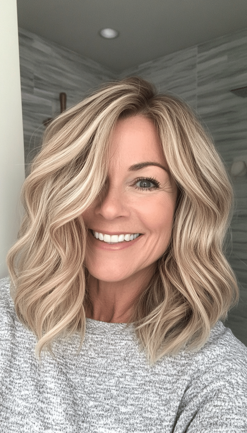 3. Wavy Shoulder-Length Cut in Sandy Blonde (Shoulder Length Haircuts For Women Over 50) - Shoulder Length Haircuts For Women Over 50