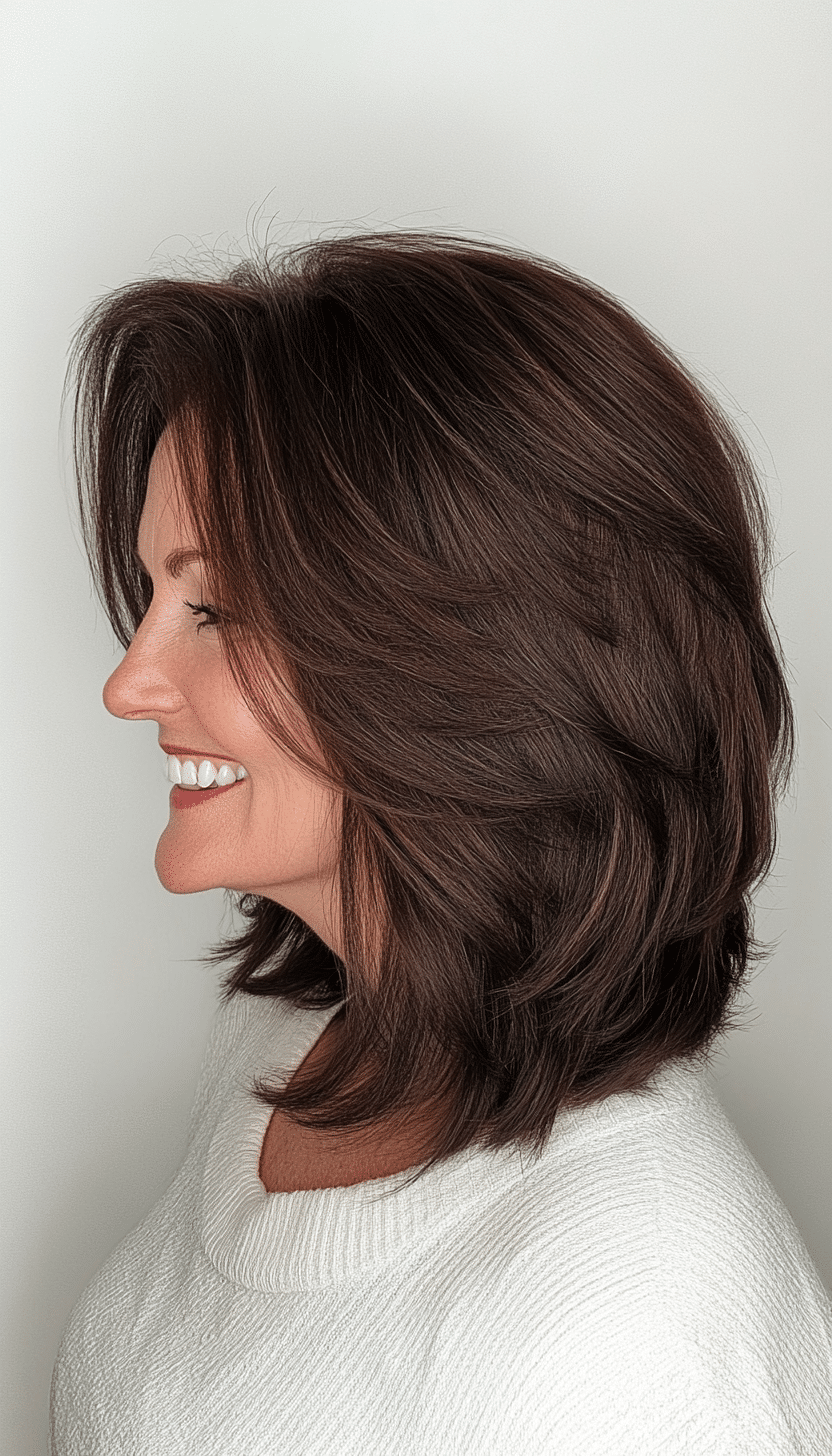 4. Choppy Layers in Dark Chocolate Brown (Shoulder Length Haircuts For Women Over 50) - Shoulder Length Haircuts For Women Over 50