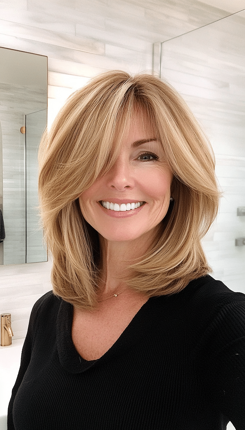 9. Shoulder-Length Shag in Warm Honey Blonde (Shoulder Length Haircuts For Women Over 50) - Shoulder Length Haircuts For Women Over 50