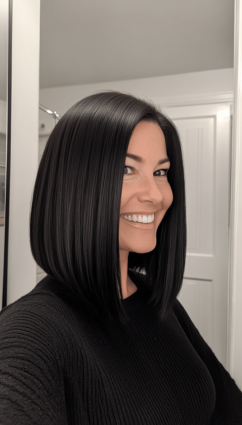 10. Straight Blunt Cut in Natural Jet Black (Shoulder Length Haircuts For Women Over 50) - Shoulder Length Haircuts For Women Over 50