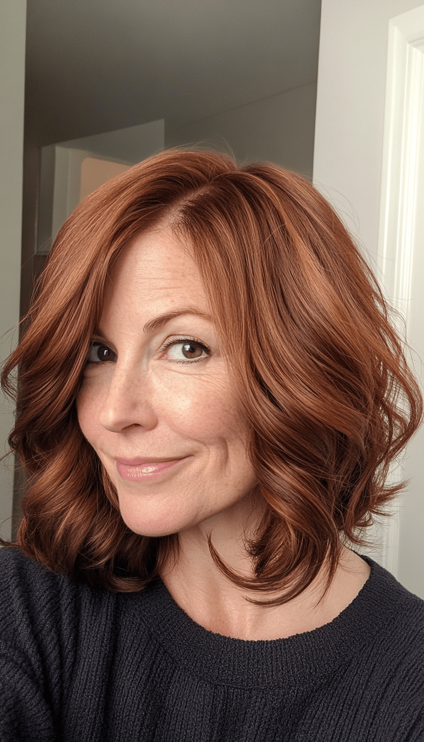 11. Curled Under Lob in Chestnut Brown with Subtle Highlights (Shoulder Length Haircuts For Women Over 50) - Shoulder Length Haircuts For Women Over 50