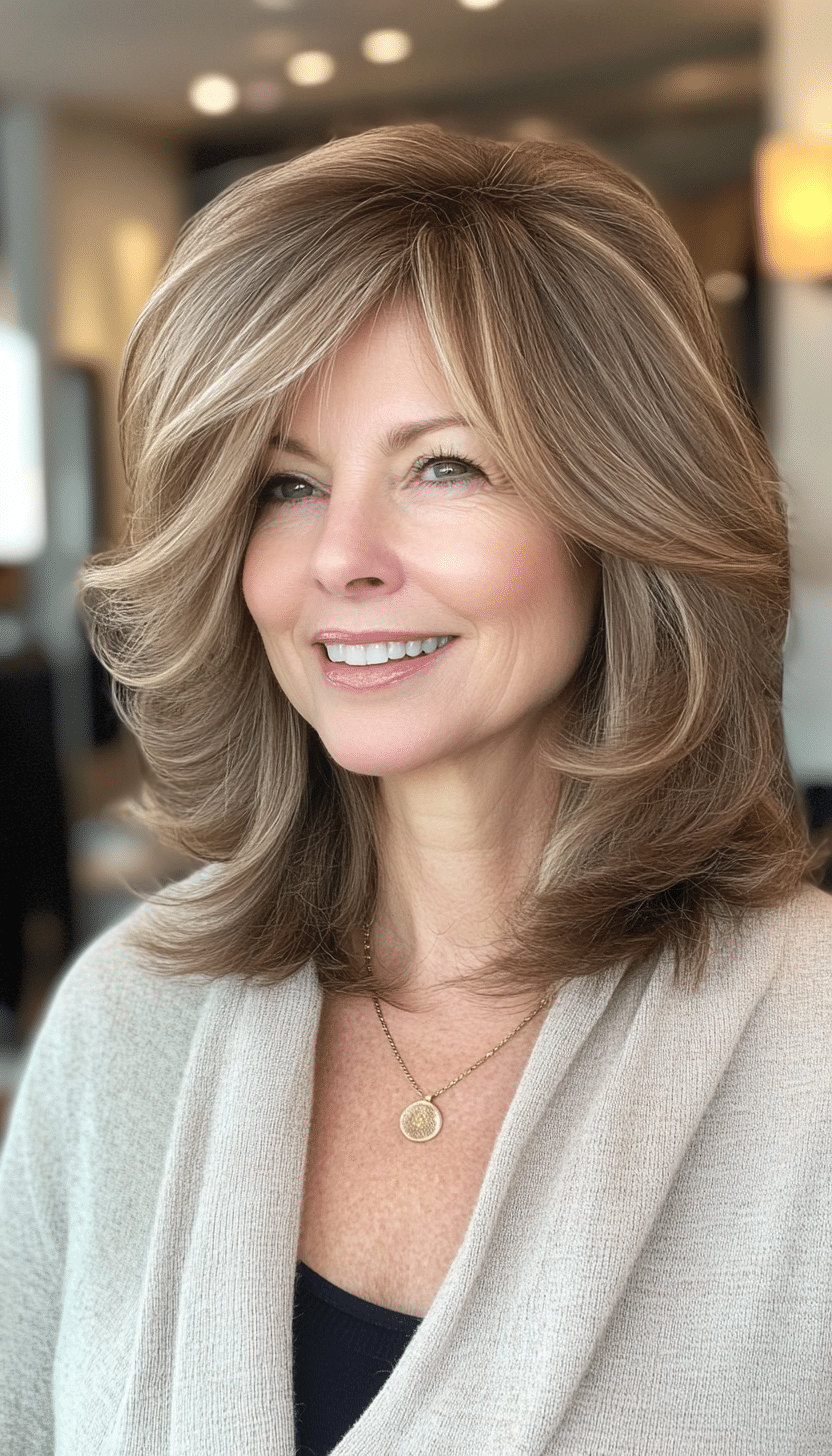 12. Wispy Layered Cut in Ash Brown (Shoulder Length Haircuts For Women Over 50) - Shoulder Length Haircuts For Women Over 50