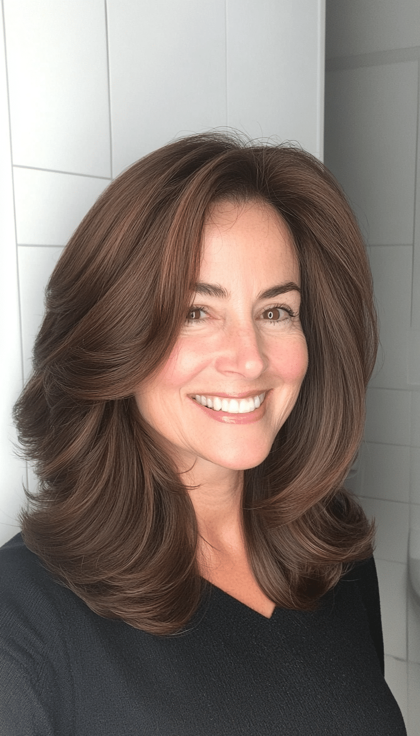 14. Face-Framing Layers in Espresso Brown (Shoulder Length Haircuts For Women Over 50) - Shoulder Length Haircuts For Women Over 50