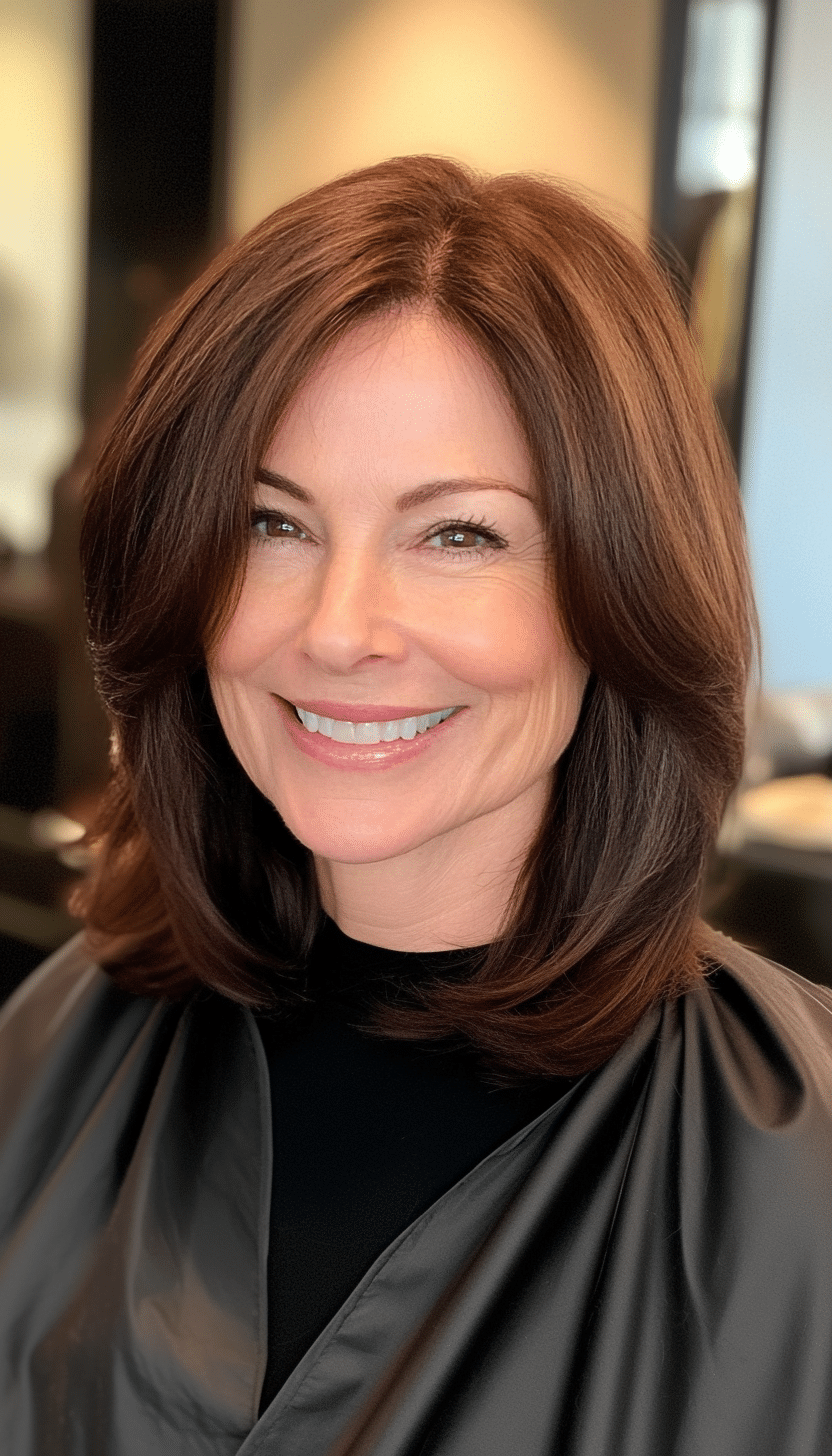 15. Straight Shoulder-Length Cut in Rich Mahogany Brown (Shoulder Length Haircuts For Women Over 50) - Shoulder Length Haircuts For Women Over 50