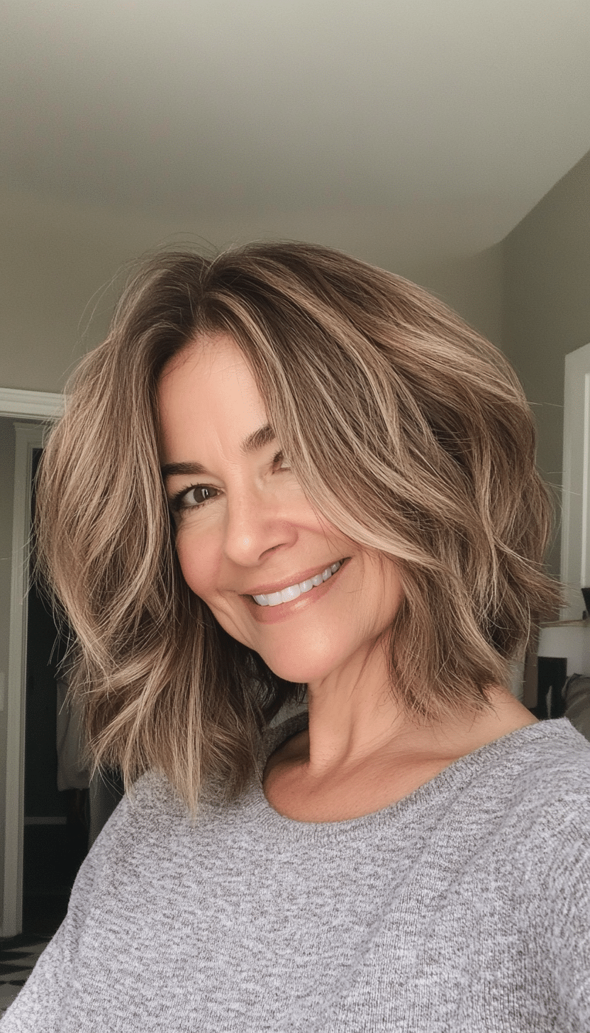 18. Messy Shoulder-Length Cut in Natural Light Brown (Shoulder Length Haircuts For Women Over 50) - Shoulder Length Haircuts For Women Over 50