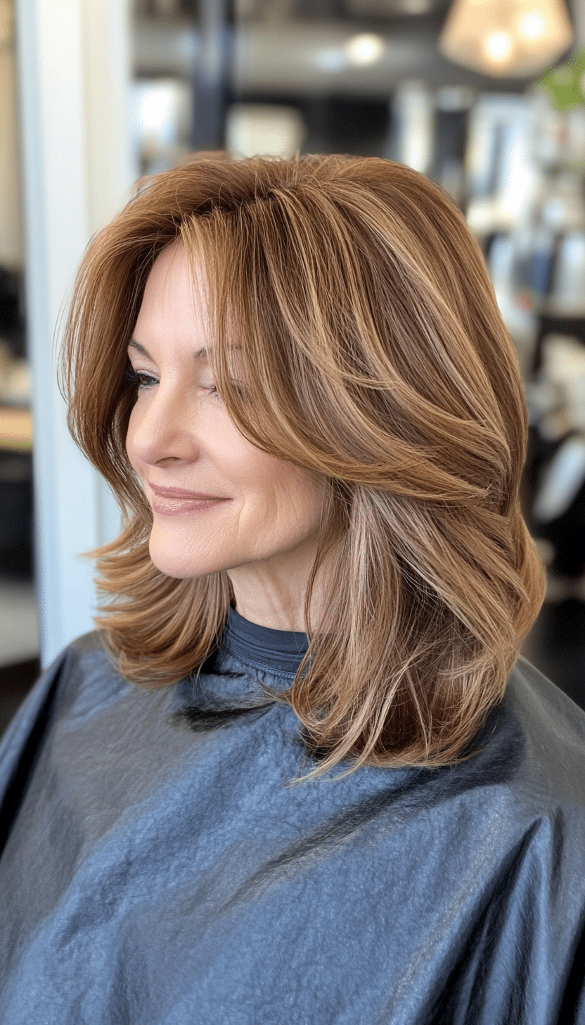 22. Softly Layered Cut in Warm Maple Brown (Shoulder Length Haircuts For Women Over 50) - Shoulder Length Haircuts For Women Over 50