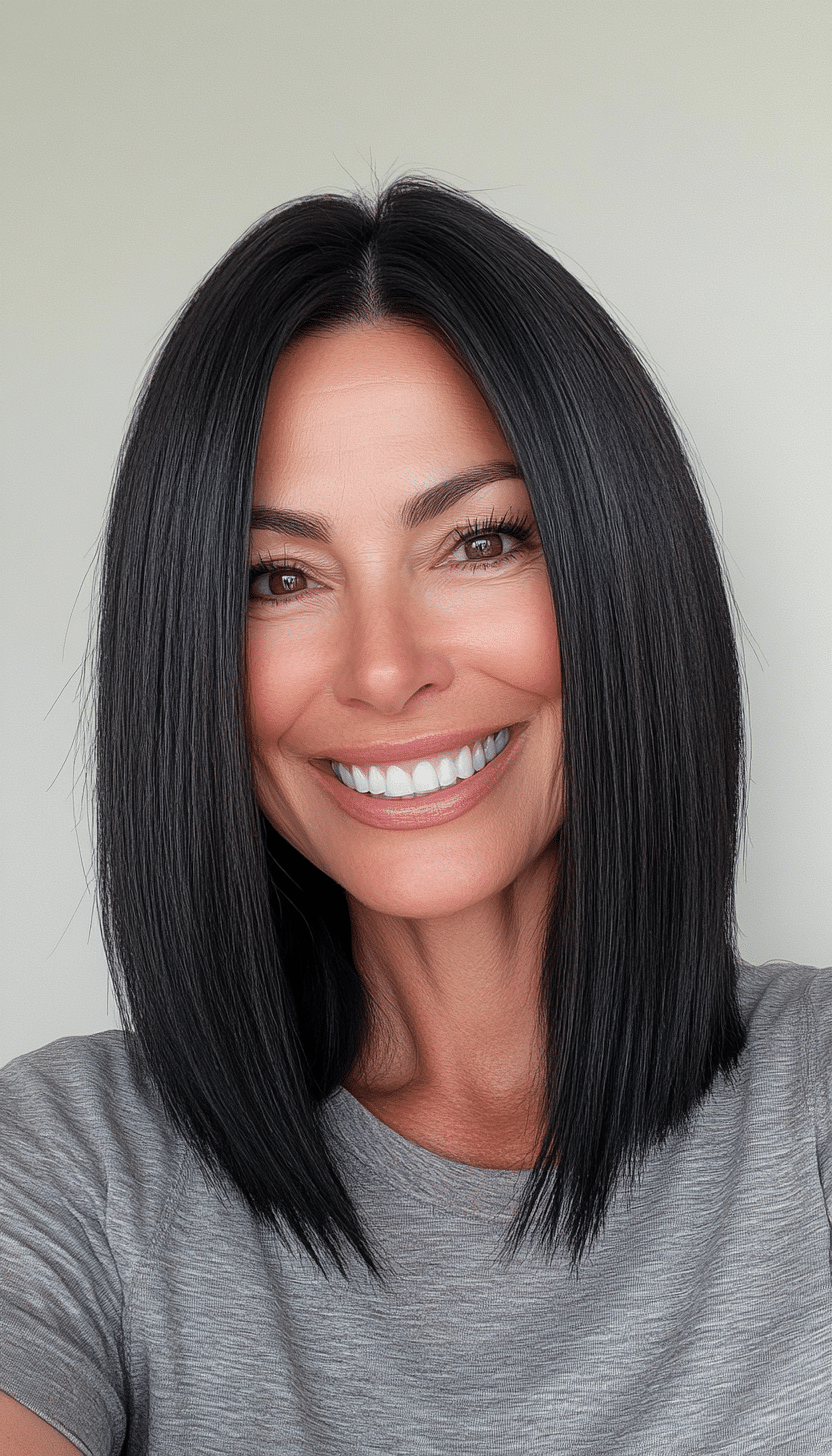 27. Polished Shoulder-Length Cut in Deep Raven Black (Shoulder Length Haircuts For Women Over 50) - Shoulder Length Haircuts For Women Over 50