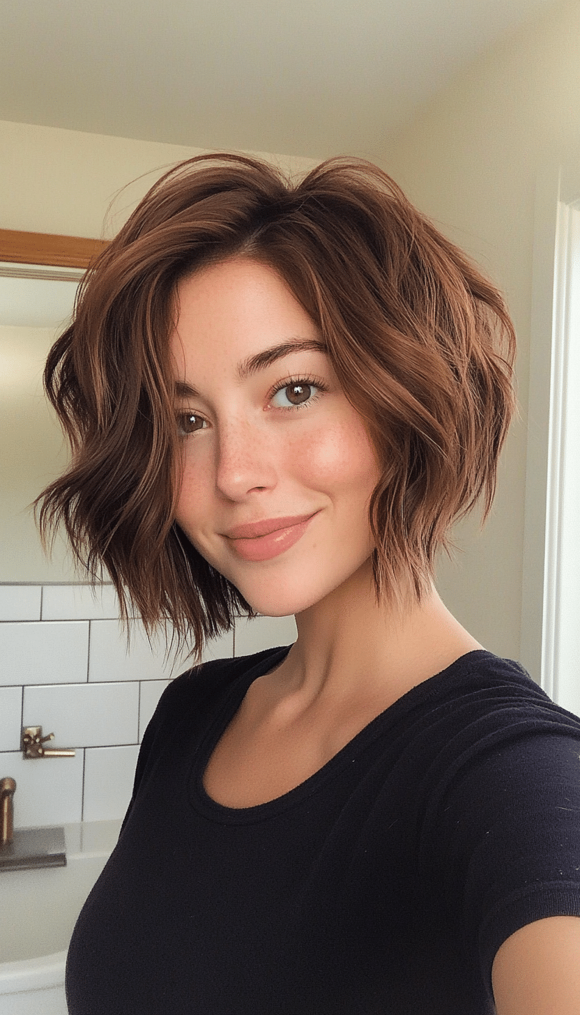 2. Choppy Bob with Warm Chestnut Layers (Short Hairstyles With Layers) - Short Hairstyles With Layers