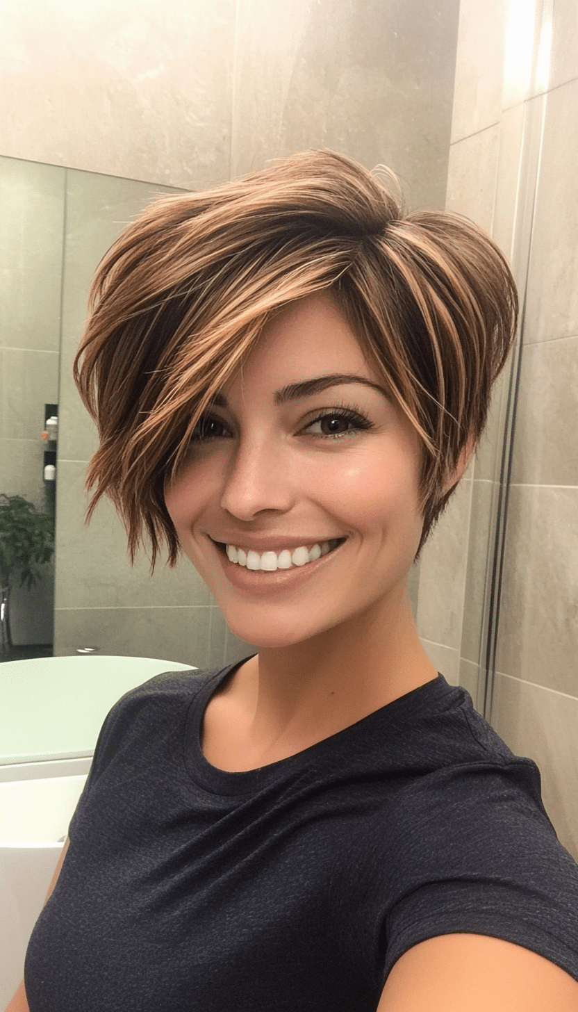 6. Asymmetrical Crop with Honey Brown Highlights (Short Hairstyles With Layers) - Short Hairstyles With Layers