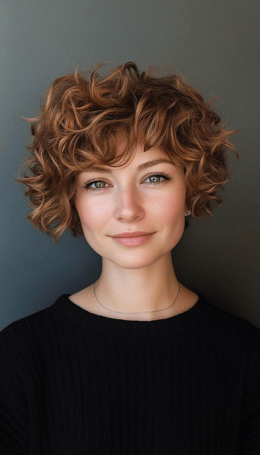 10. Curly Layered Crop in Caramel Brown (Short Hairstyles With Layers) - Short Hairstyles With Layers