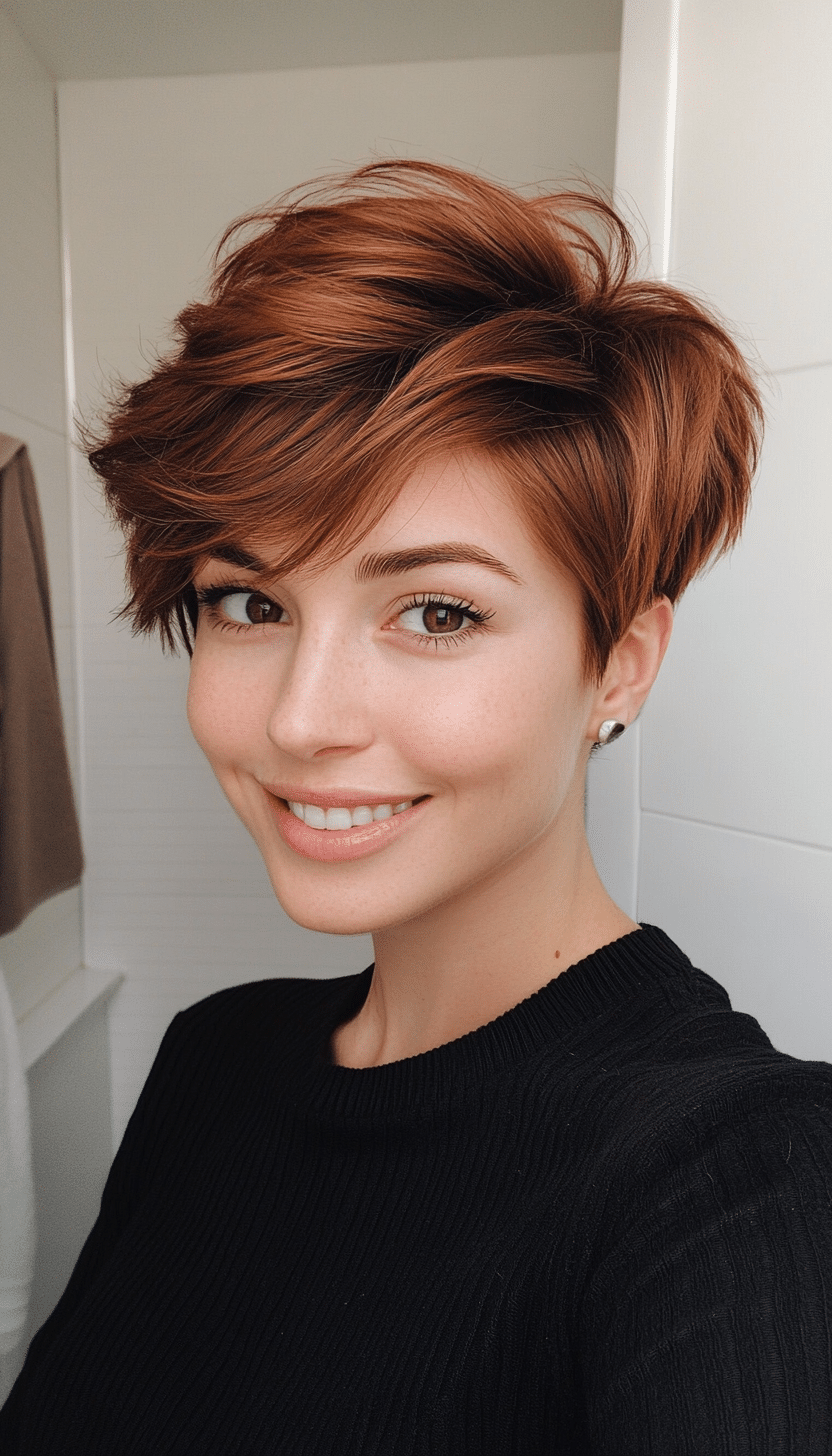 20. Fluffy Pixie with Cinnamon Brown Tones (Short Hairstyles With Layers) - Short Hairstyles With Layers