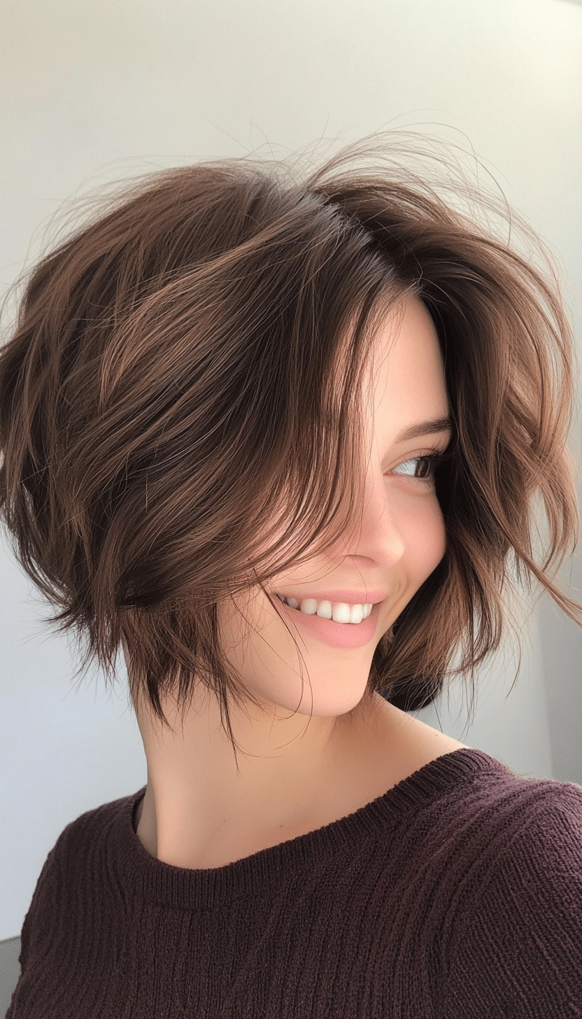 21. Messy Bob in Deep Coffee Brown (Short Hairstyles With Layers) - Short Hairstyles With Layers