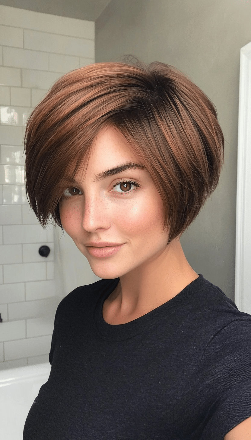 23. Layered Bowl Cut in Warm Chestnut Brown (Short Hairstyles With Layers) - Short Hairstyles With Layers