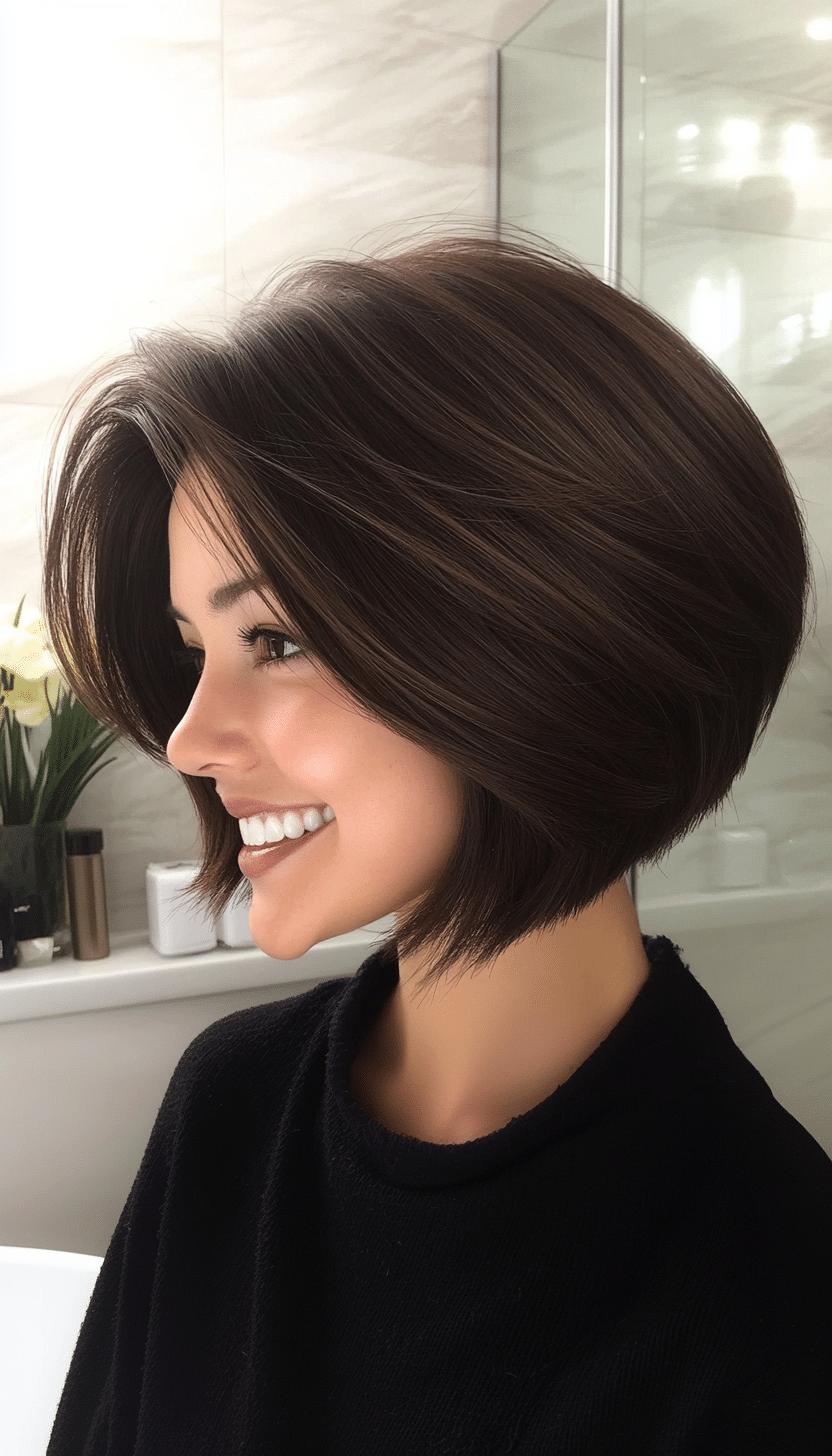 26. Sleek Graduated Bob in Dark Chocolate Brown (Short Hairstyles With Layers) - Short Hairstyles With Layers