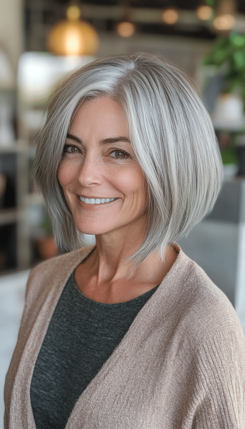 1. Soft Layered Bob in Silver Gray (Bob Hairstyles For Women Over 60) - Bob Hairstyles For Women Over 60