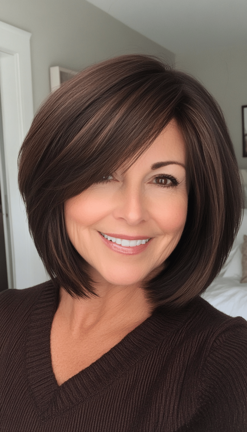 3. Feathered Bob in Dark Chocolate (Bob Hairstyles For Women Over 60) - Bob Hairstyles For Women Over 60