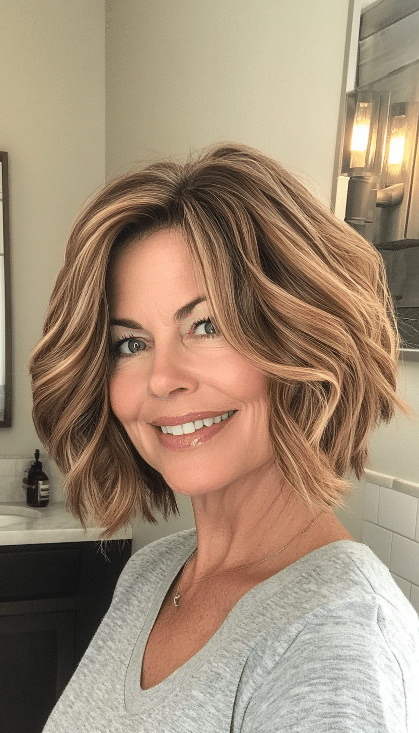 6. Wavy Bob in Soft Caramel (Bob Hairstyles For Women Over 60) - Bob Hairstyles For Women Over 60