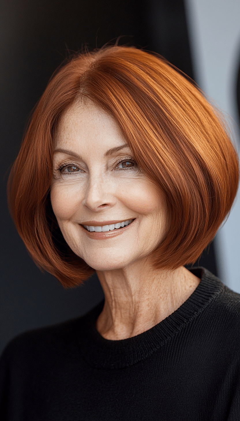 9. Rounded Bob in Warm Auburn (Bob Hairstyles For Women Over 60) - Bob Hairstyles For Women Over 60