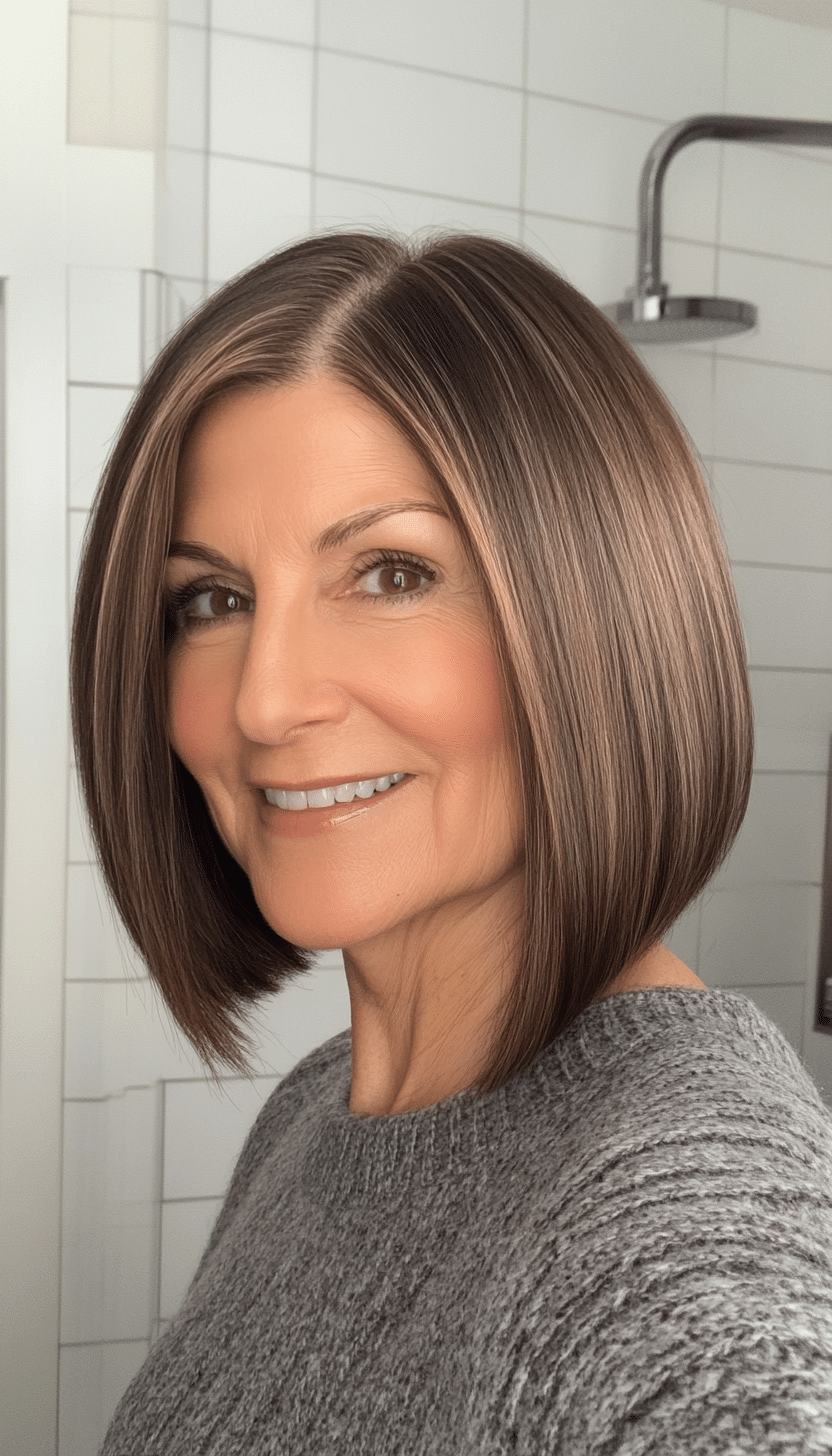 13. Lob (Long Bob) in Warm Sandalwood (Bob Hairstyles For Women Over 60) - Bob Hairstyles For Women Over 60