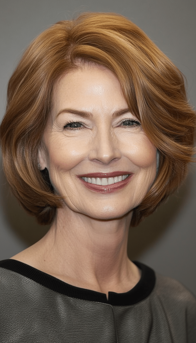 16. Curved Bob in Maple Brown (Bob Hairstyles For Women Over 60) - Bob Hairstyles For Women Over 60