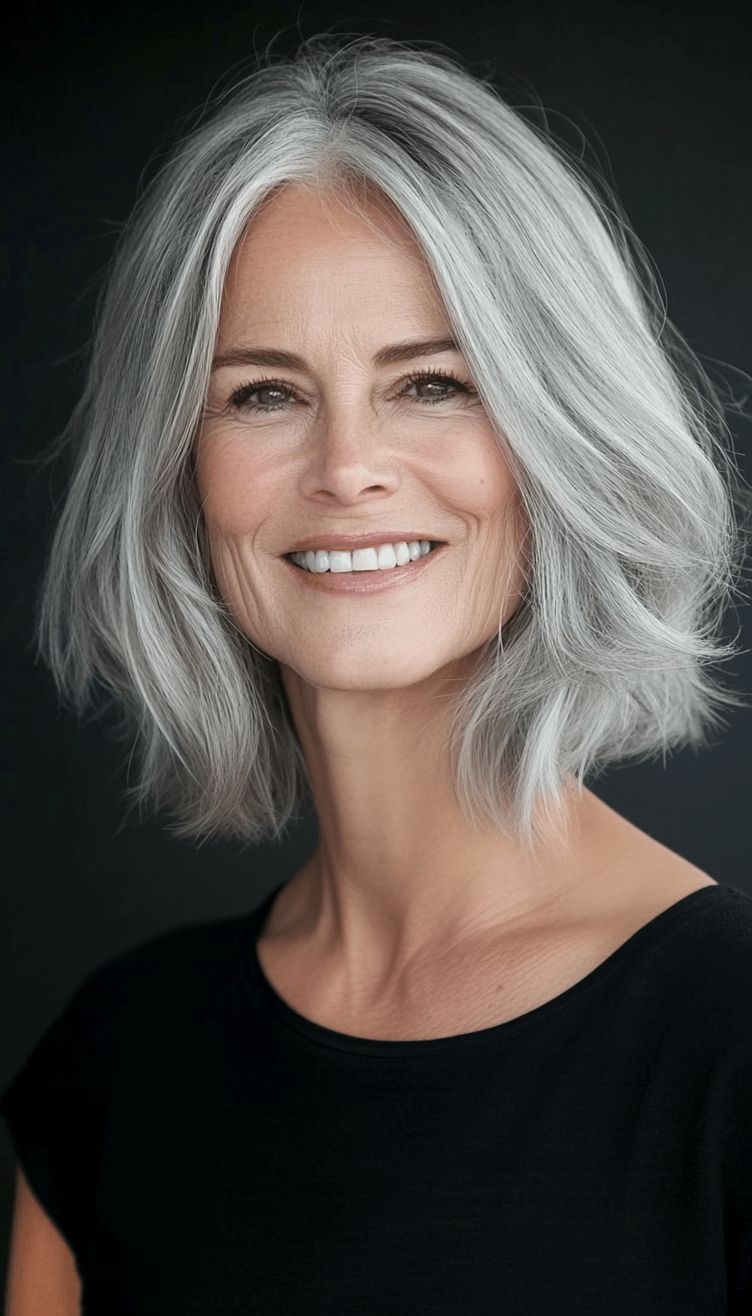 17. French Bob in Smoky Gray (Bob Hairstyles For Women Over 60) - Bob Hairstyles For Women Over 60