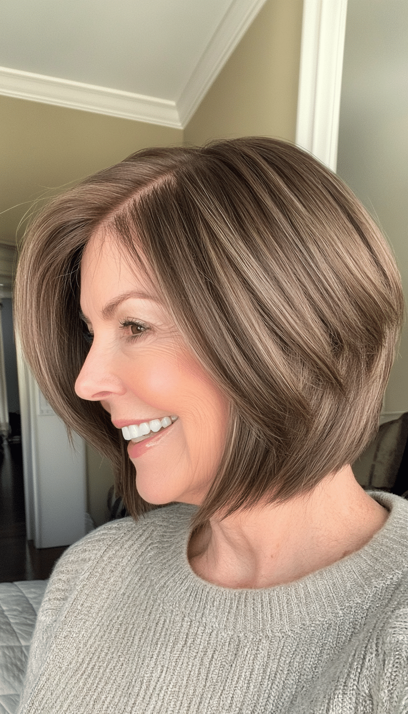 24. Graduated Bob in Warm Hazel (Bob Hairstyles For Women Over 60) - Bob Hairstyles For Women Over 60