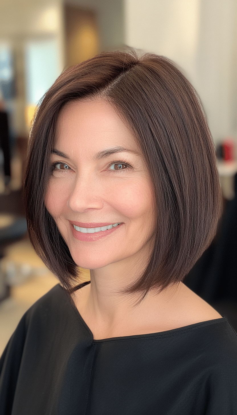 25. Straight Bob in Classic Brunette (Bob Hairstyles For Women Over 60) - Bob Hairstyles For Women Over 60