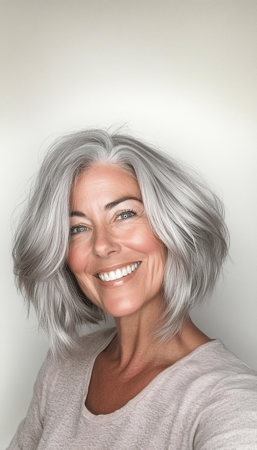26. Messy Bob in Ashy Silver (Bob Hairstyles For Women Over 60) - Bob Hairstyles For Women Over 60
