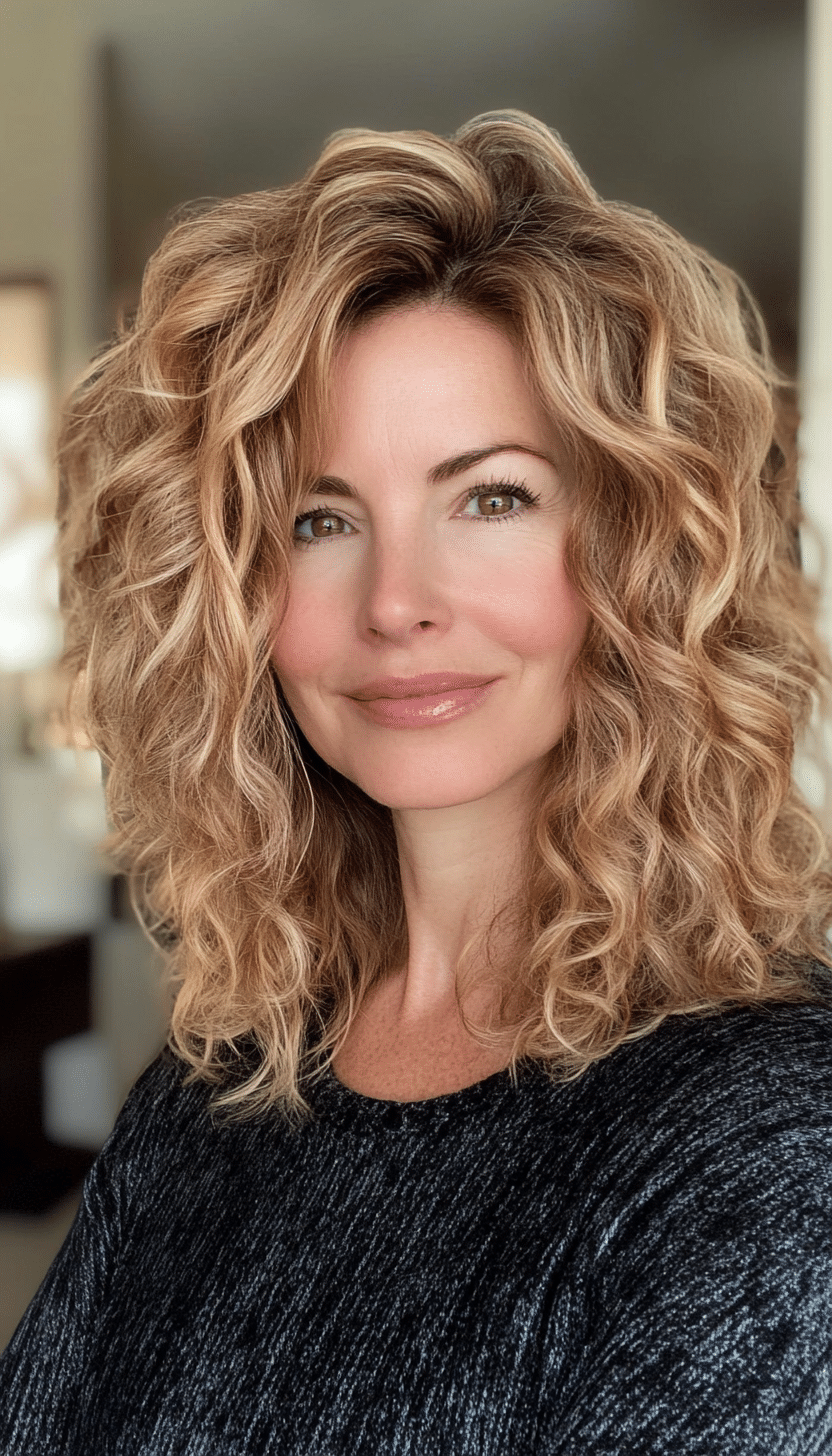 2. Shoulder-Length Curly Bob in Warm Honey Blonde (Curly Hairstyles For Women Over 40) - Curly Hairstyles For Women Over 40