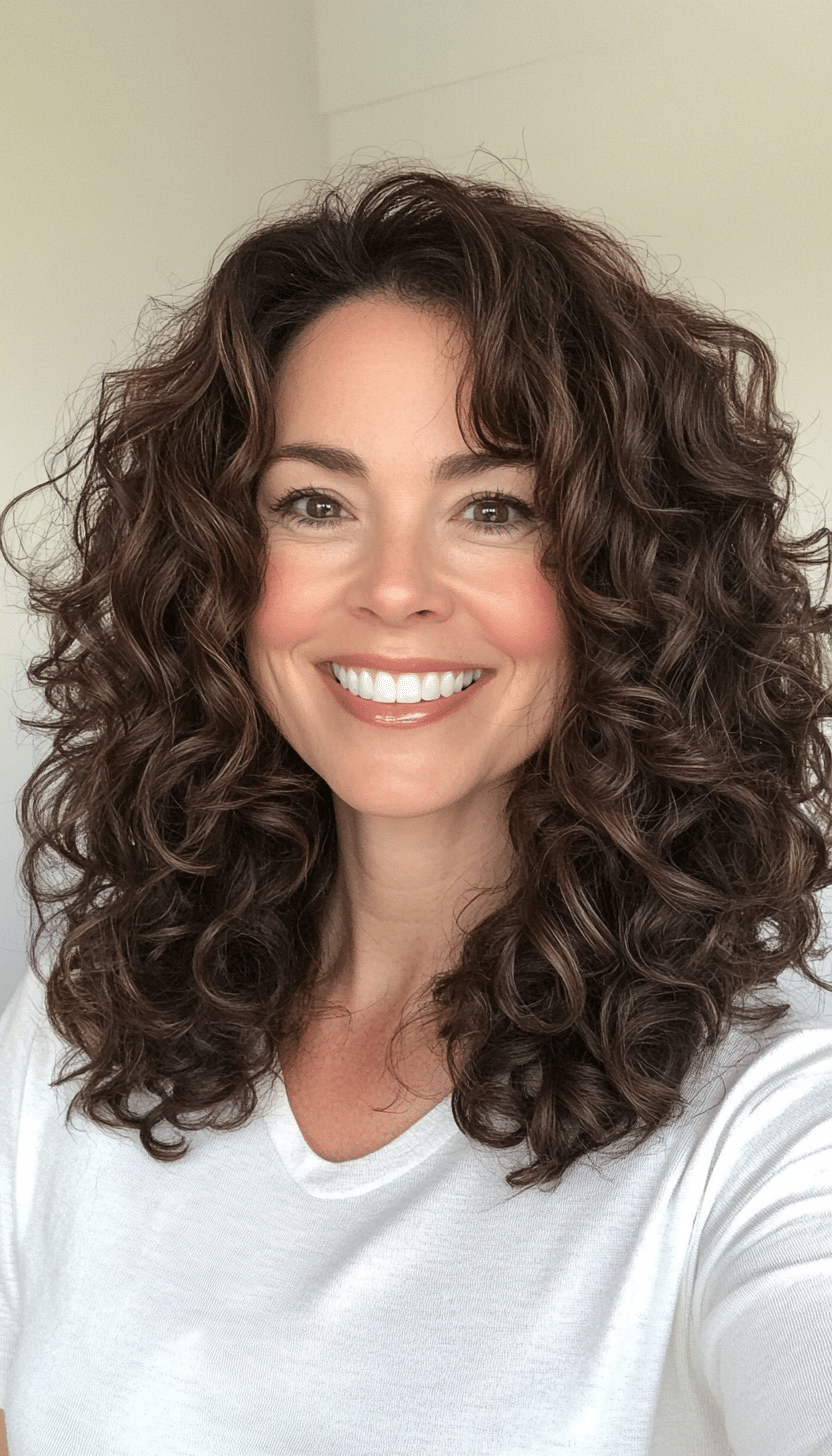 3. Voluminous Curly Shag in Dark Chocolate Brown (Curly Hairstyles For Women Over 40) - Curly Hairstyles For Women Over 40