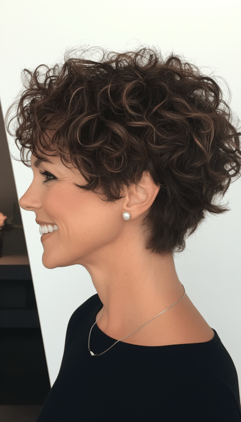 5. Curly Pixie Cut in Deep Espresso Brown (Curly Hairstyles For Women Over 40) - Curly Hairstyles For Women Over 40