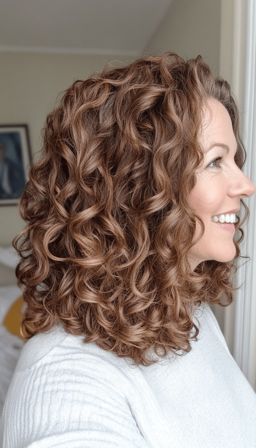 6. Layered Curly Shoulder Cut in Ash Brown (Curly Hairstyles For Women Over 40) - Curly Hairstyles For Women Over 40