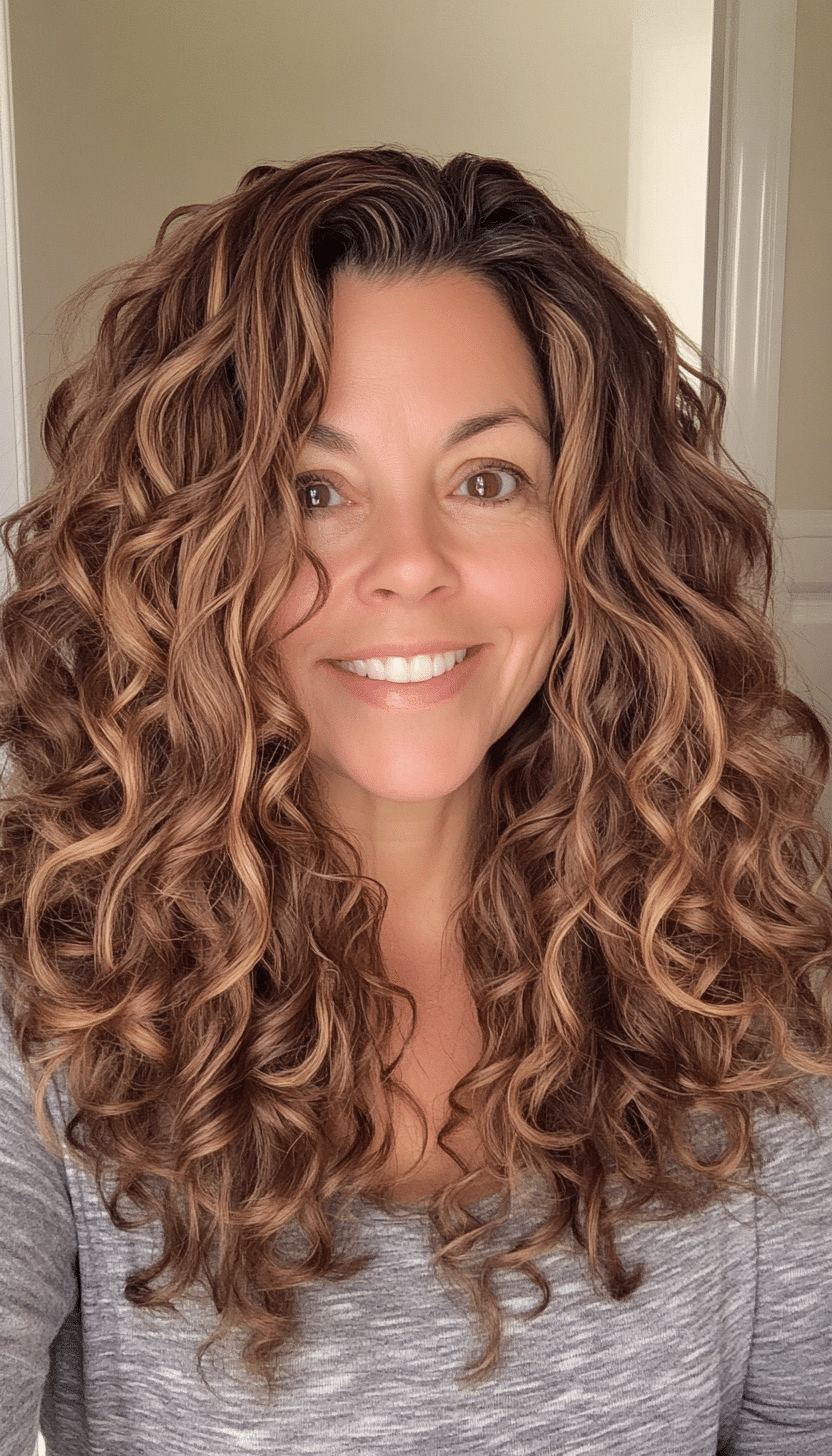 10. Defined Mid-Length Curls in Golden Brown (Curly Hairstyles For Women Over 40) - Curly Hairstyles For Women Over 40