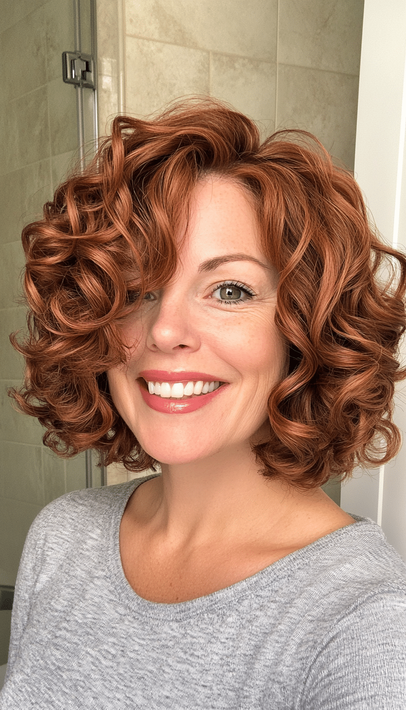 15. Classic Curly Bob in Dark Copper Red (Curly Hairstyles For Women Over 40) - Curly Hairstyles For Women Over 40
