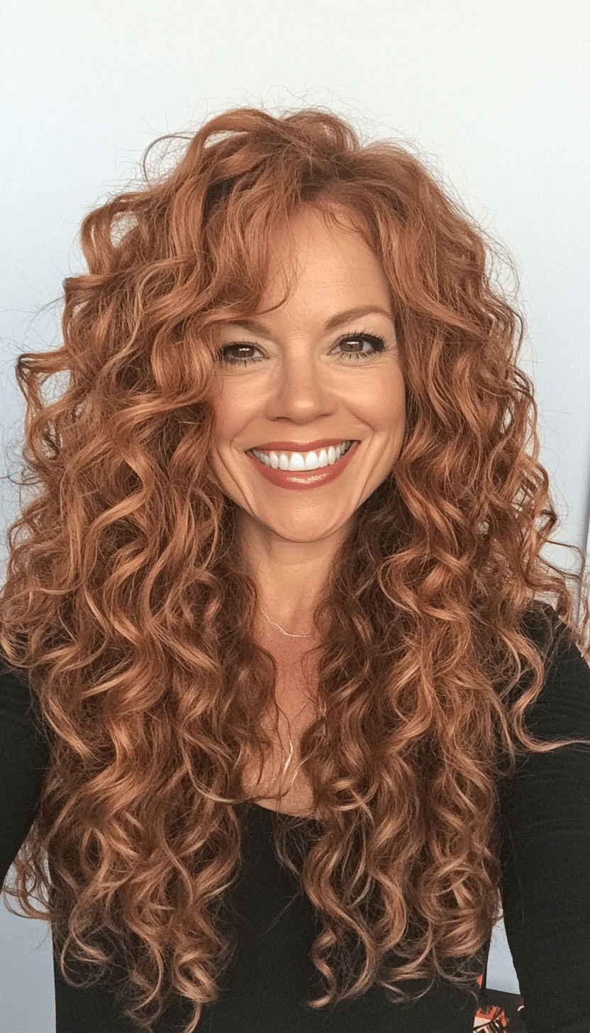 21. Long Layered Curls in Warm Auburn (Curly Hairstyles For Women Over 40) - Curly Hairstyles For Women Over 40