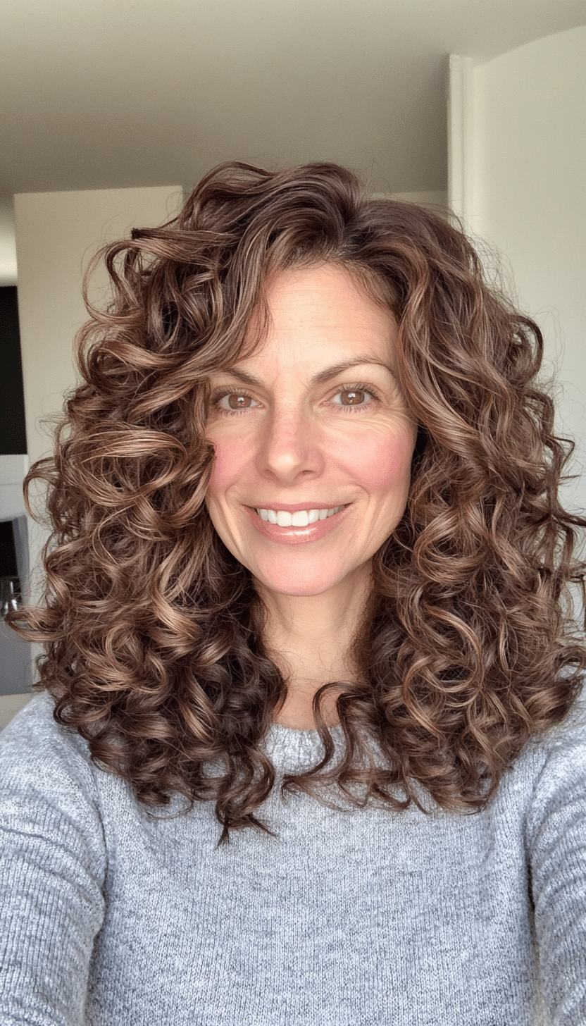 26. Curly Shoulder-Length Layers in Soft Walnut Brown (Curly Hairstyles For Women Over 40) - Curly Hairstyles For Women Over 40