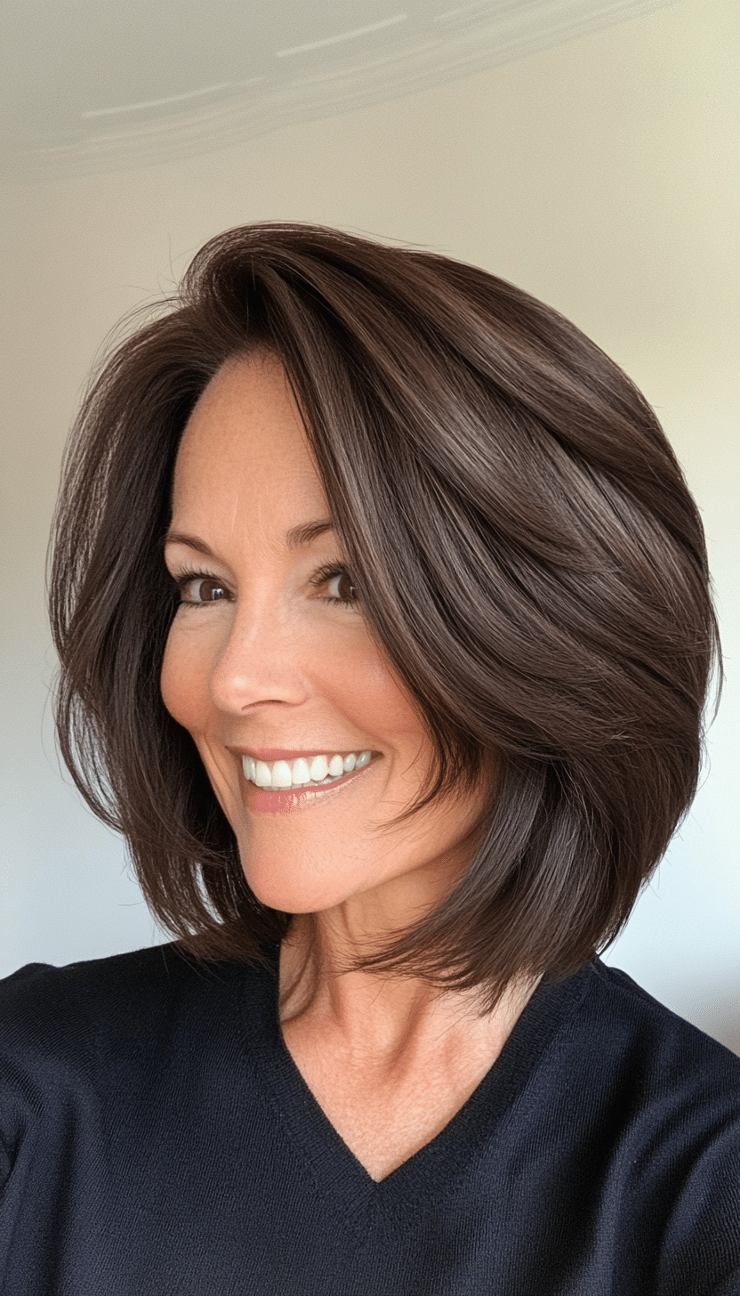 1. Softly Tapered Bob in Dark Brunette (Layered Hairstyles For Older Women) - Layered Hairstyles For Older Women