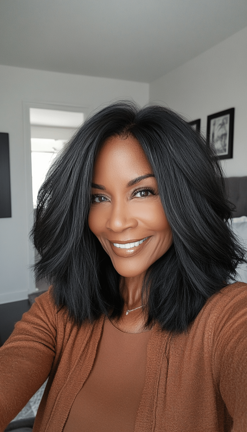4. Textured Lob in Natural Black (Layered Hairstyles For Older Women) - Layered Hairstyles For Older Women