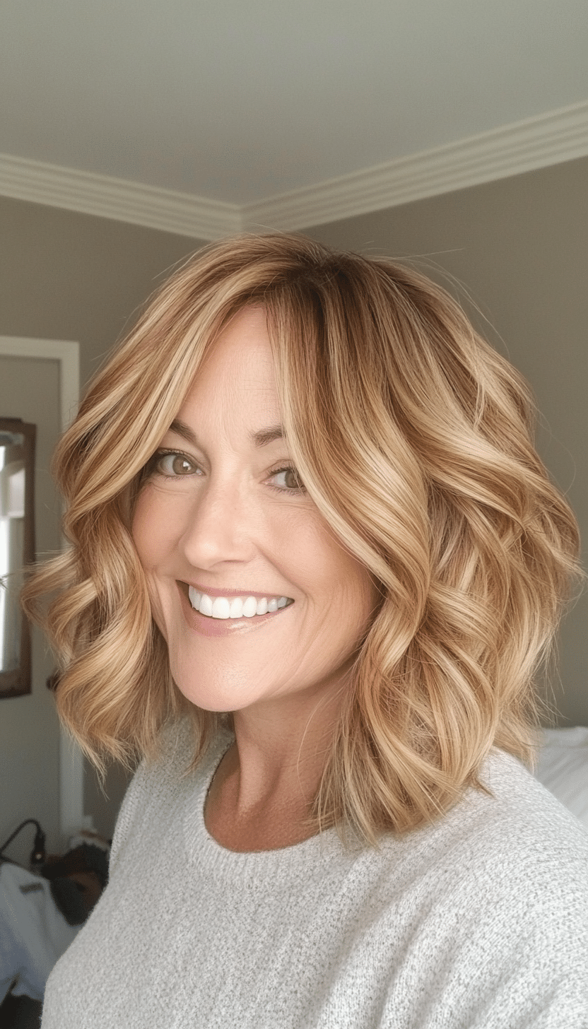 6. Wavy Layered Bob in Honey Blonde (Layered Hairstyles For Older Women) - Layered Hairstyles For Older Women