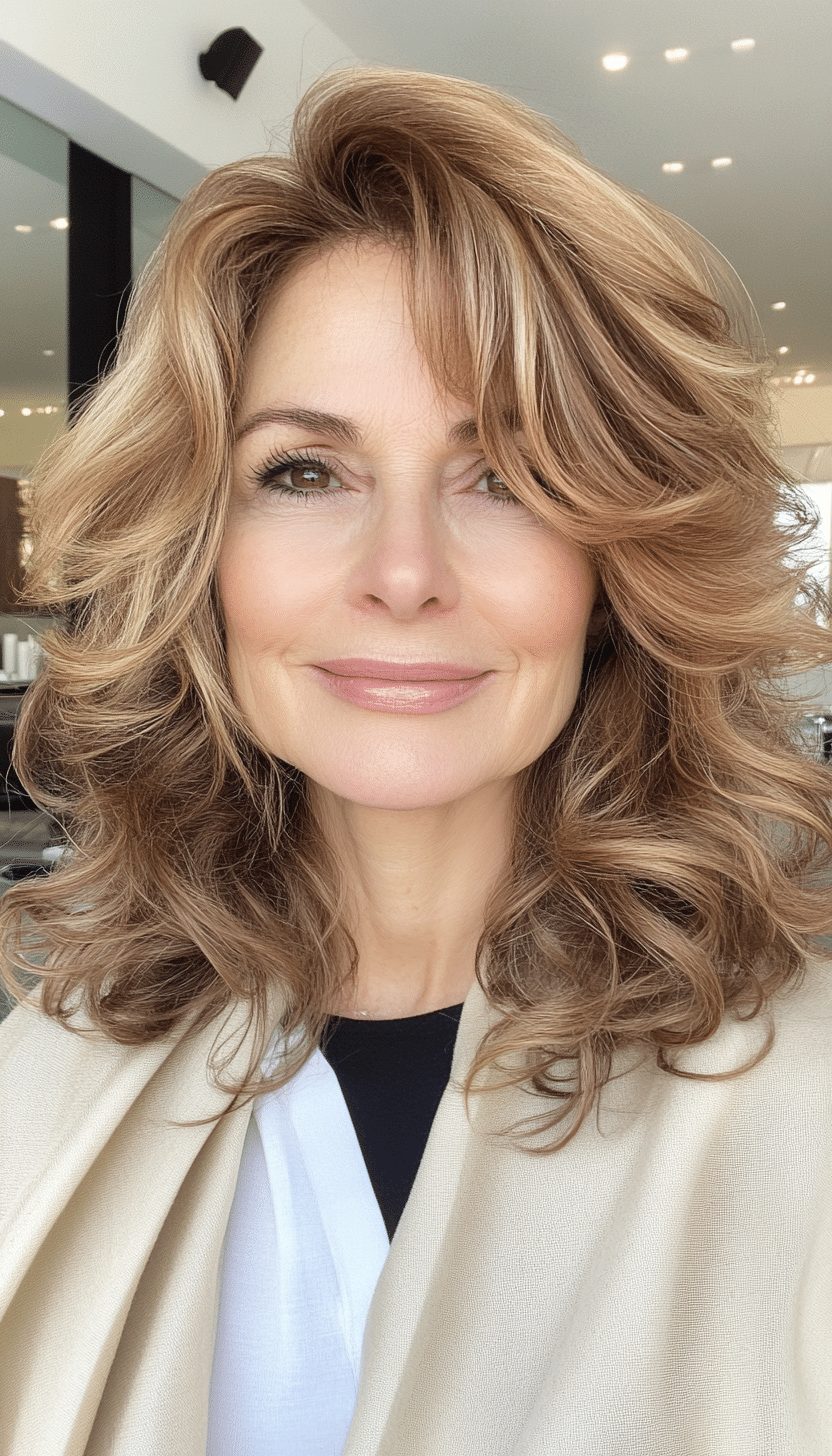 18. Soft Curls with Layers in Honey Brown (Layered Hairstyles For Older Women) - Layered Hairstyles For Older Women