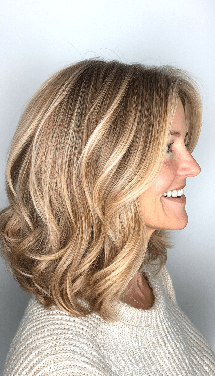 22. Chin-Length Layers with Soft Waves in Dark Golden Blonde (Layered Hairstyles For Older Women) - Layered Hairstyles For Older Women