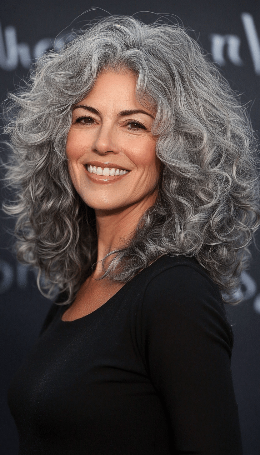 25. Curly Layered Crop in Charcoal Grey (Layered Hairstyles For Older Women) - Layered Hairstyles For Older Women