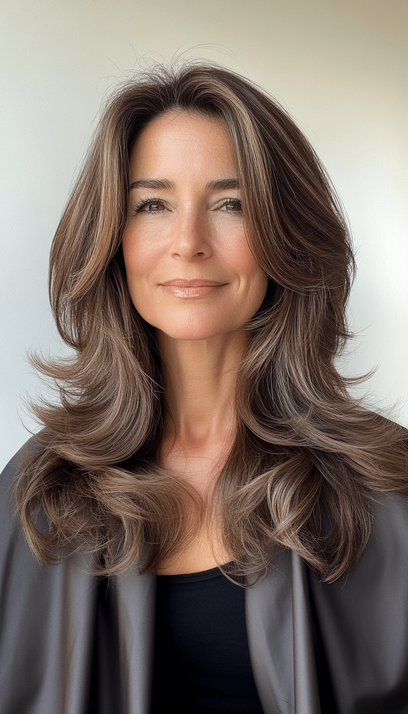 27. Elegant Mid-Length Layers in Cocoa Brown (Layered Hairstyles For Older Women) - Layered Hairstyles For Older Women