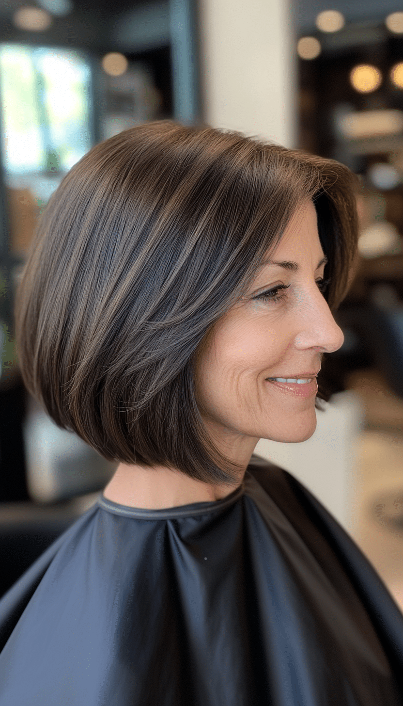 7. Classic Chin-Length Bob in Dark Brown (Hairstyles For Women Over 70) - Hairstyles For Women Over 70